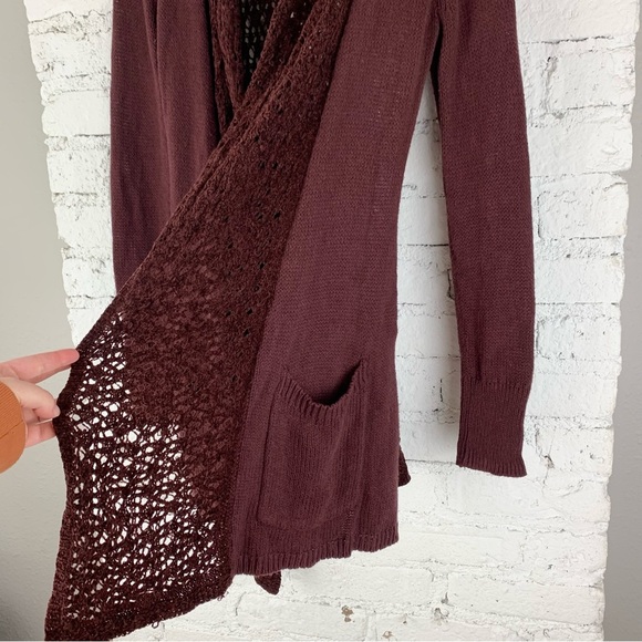Angel Of The North Anthropologie Maroon Evenie Crochet Cardigan XS - Picture 6 of 11